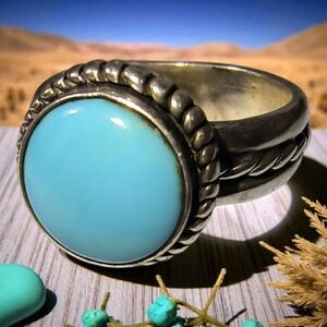 Carolyn Pollack Vintage Turquoise And Sterling Silver Southwest Design Ring